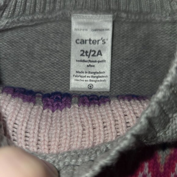 Carters Toddler Girls Fair Isle Sweater Dress Size 2T Gray & Pink 3897 - Picture 3 of 5